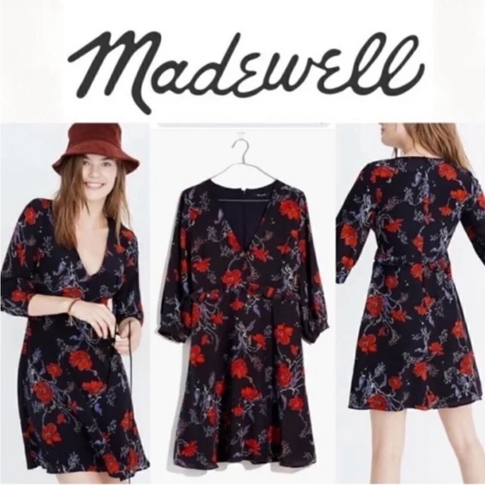 Madewell Red Floral Midi Dress Size 2